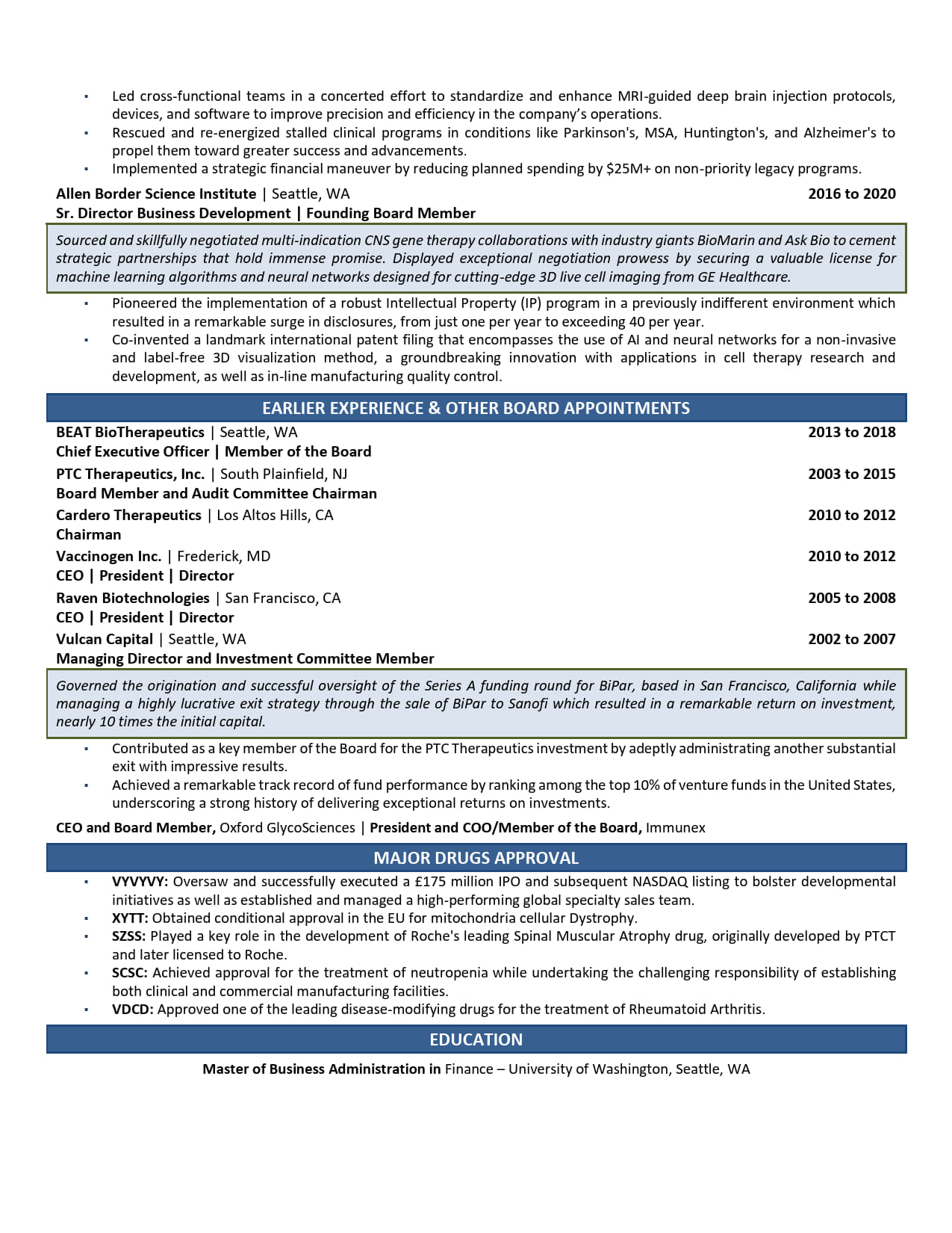 C Level Executive Resume Example