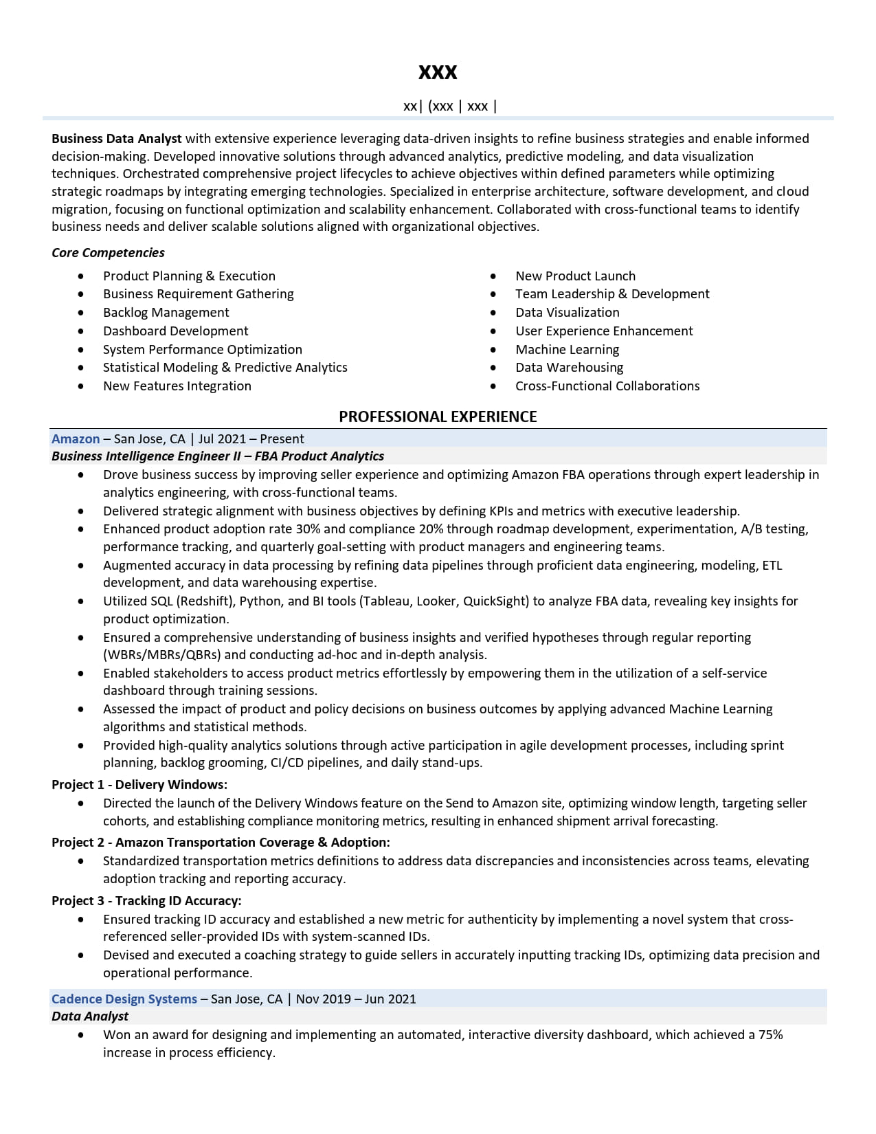 Business Data Analyst Resume Example