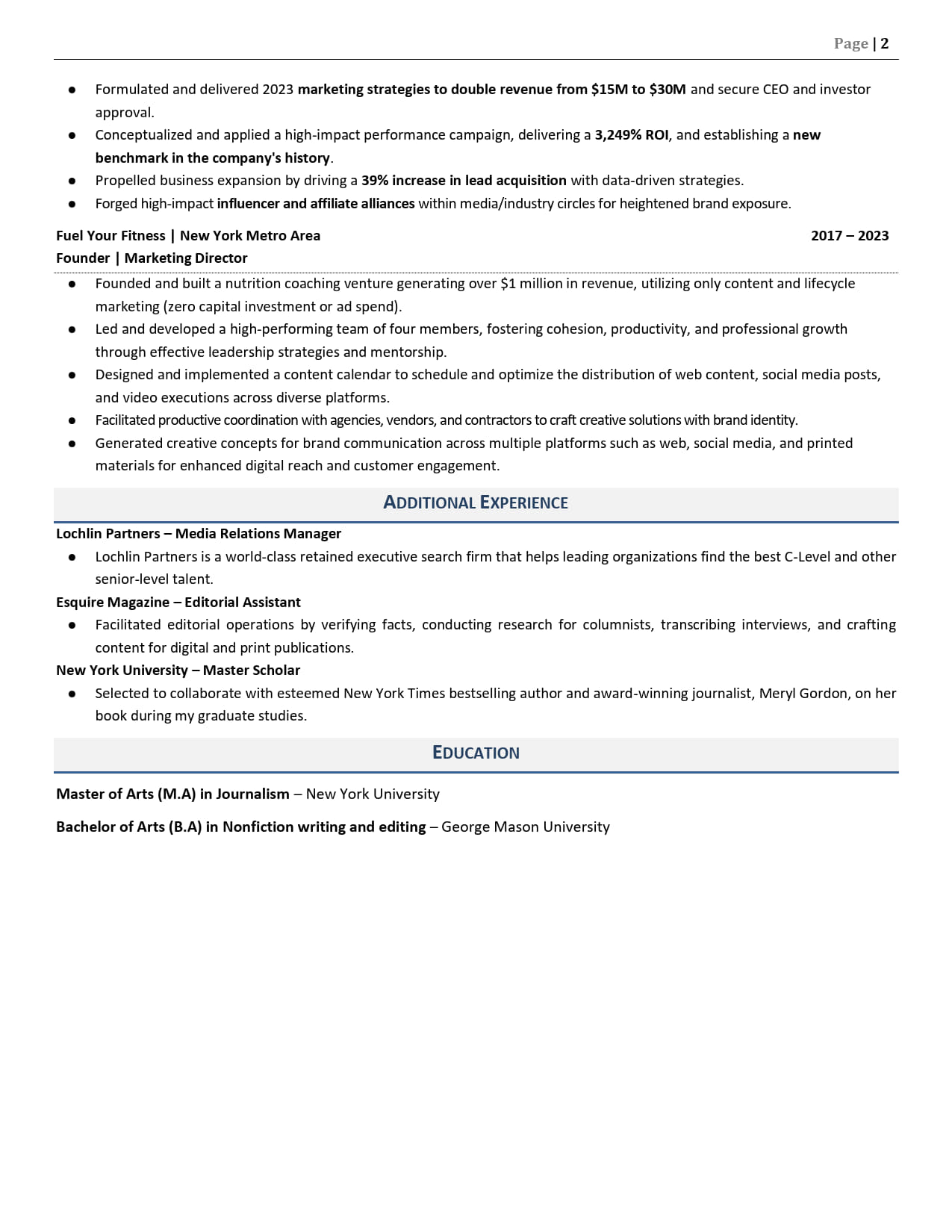 Content Marketing Manager Resume Example