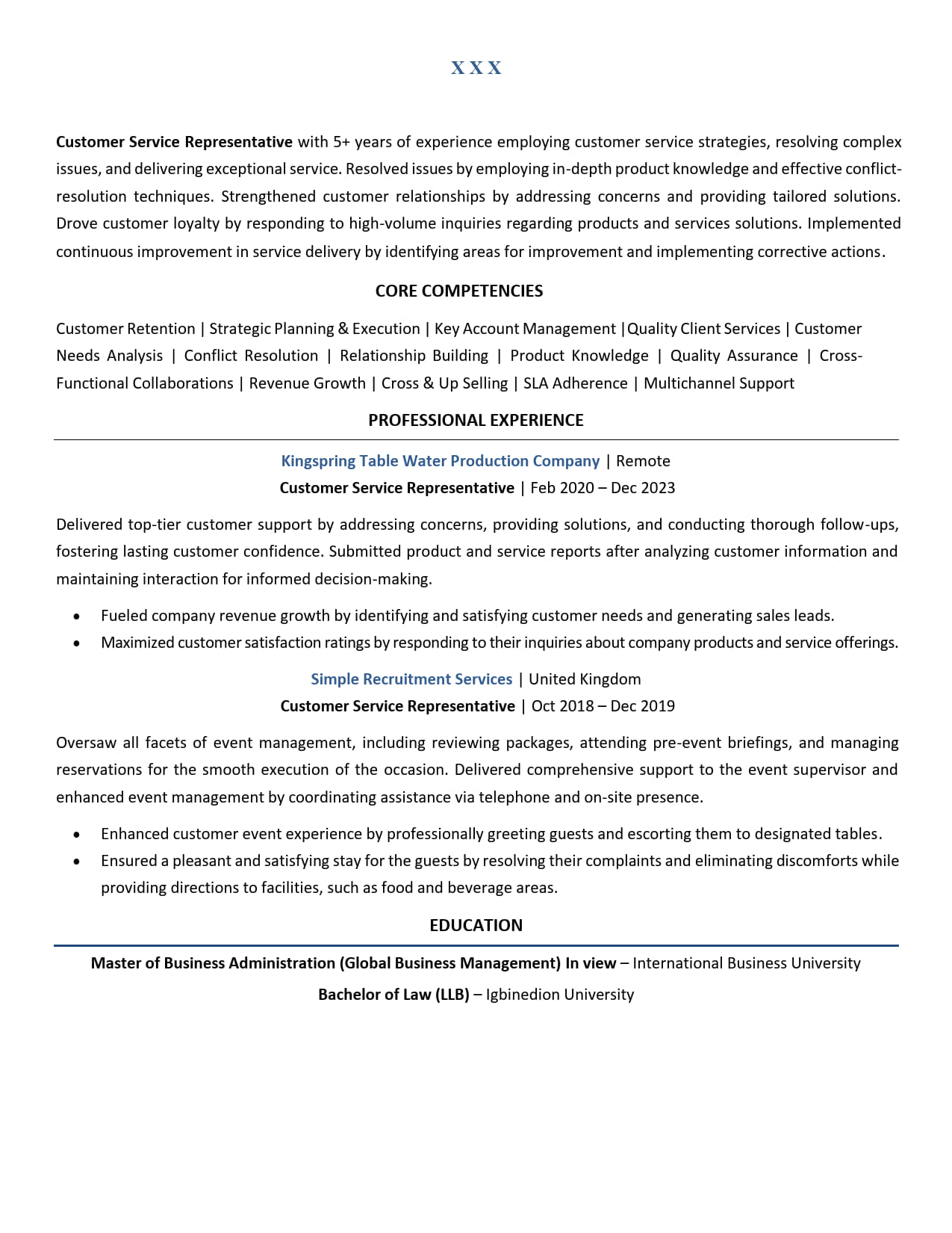 Customer Service Representative Resume Example