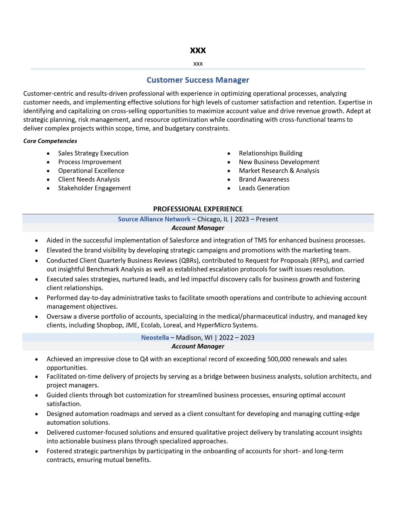 Customer Success Manager Resume Example