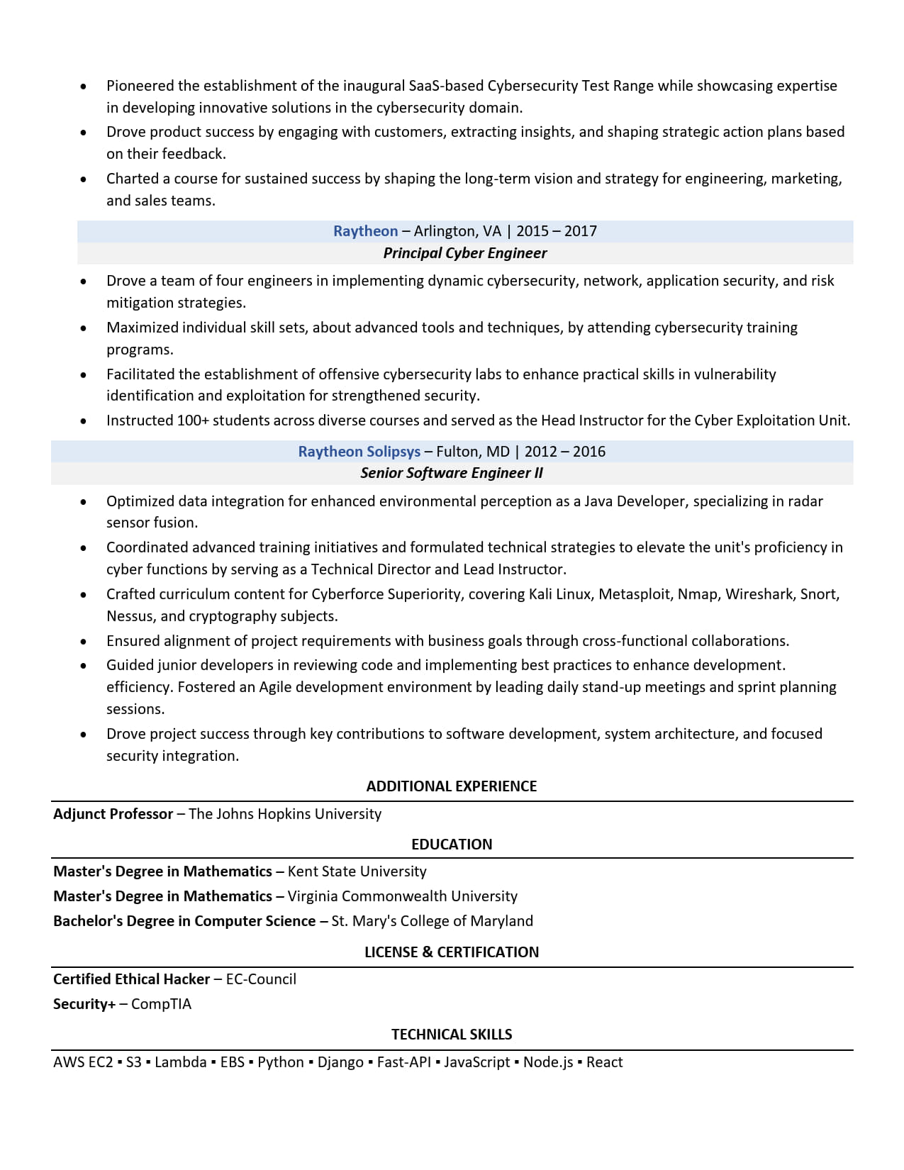 Director of CyberSecurity Resume Example