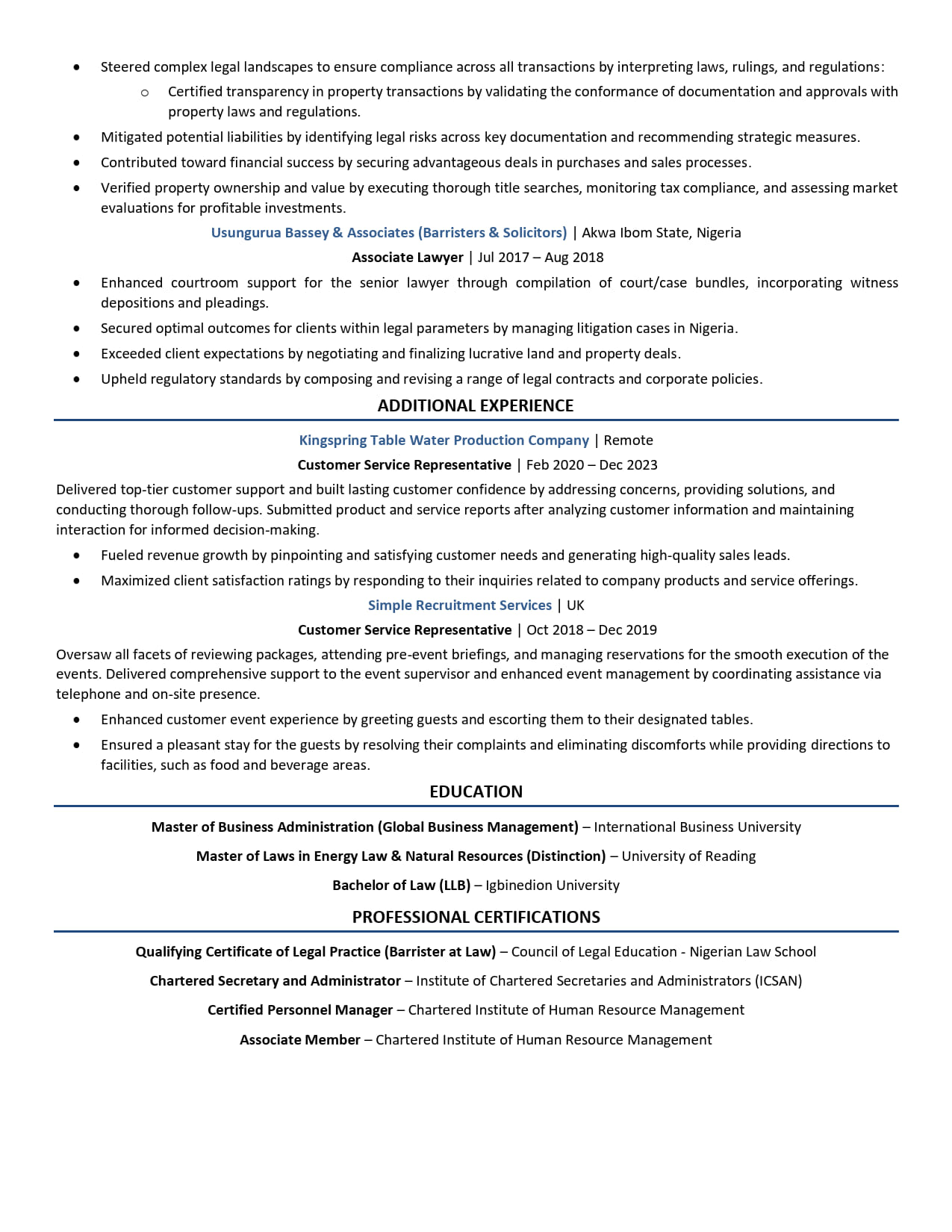 Legal & Compliance Officer Resume Example