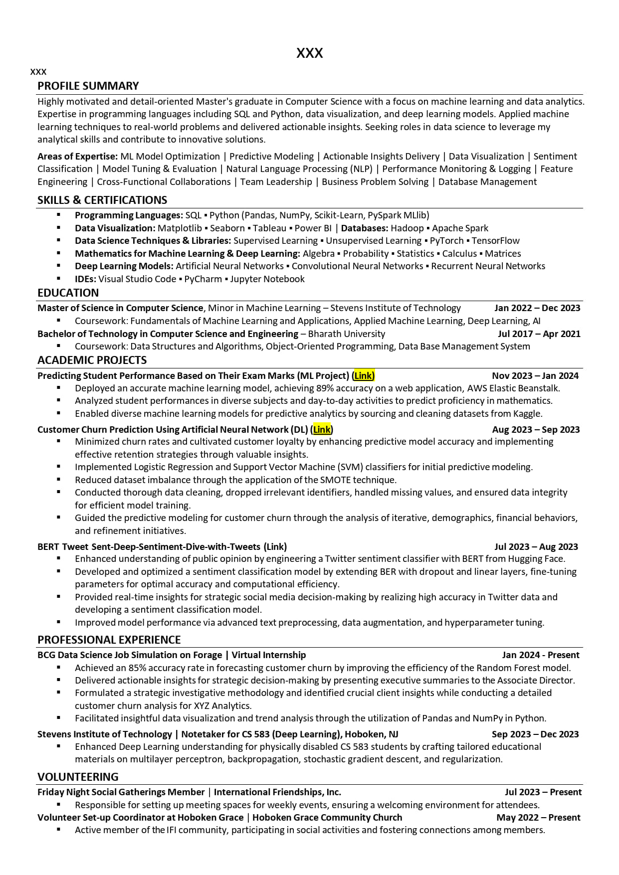 Machine Learning & Data Scientist Resume Example