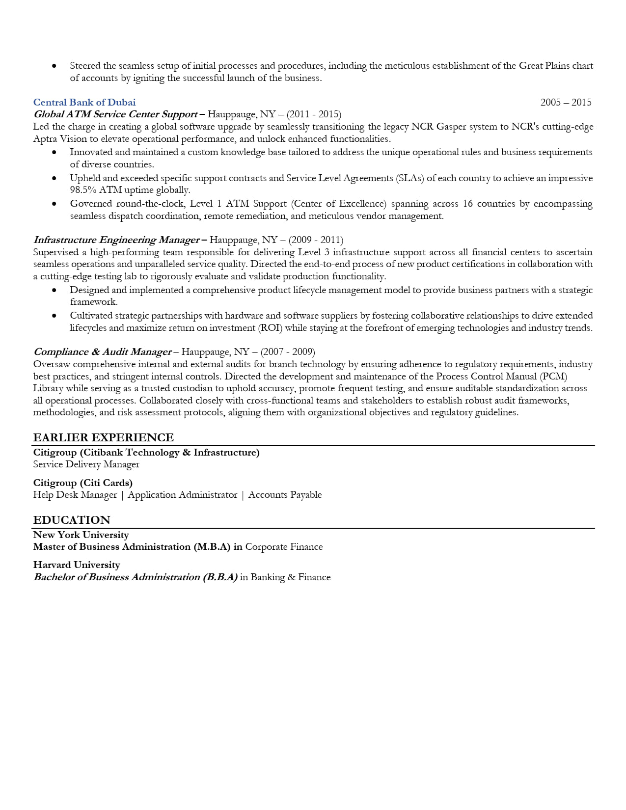 Mid level Global planning Manager Resume Example