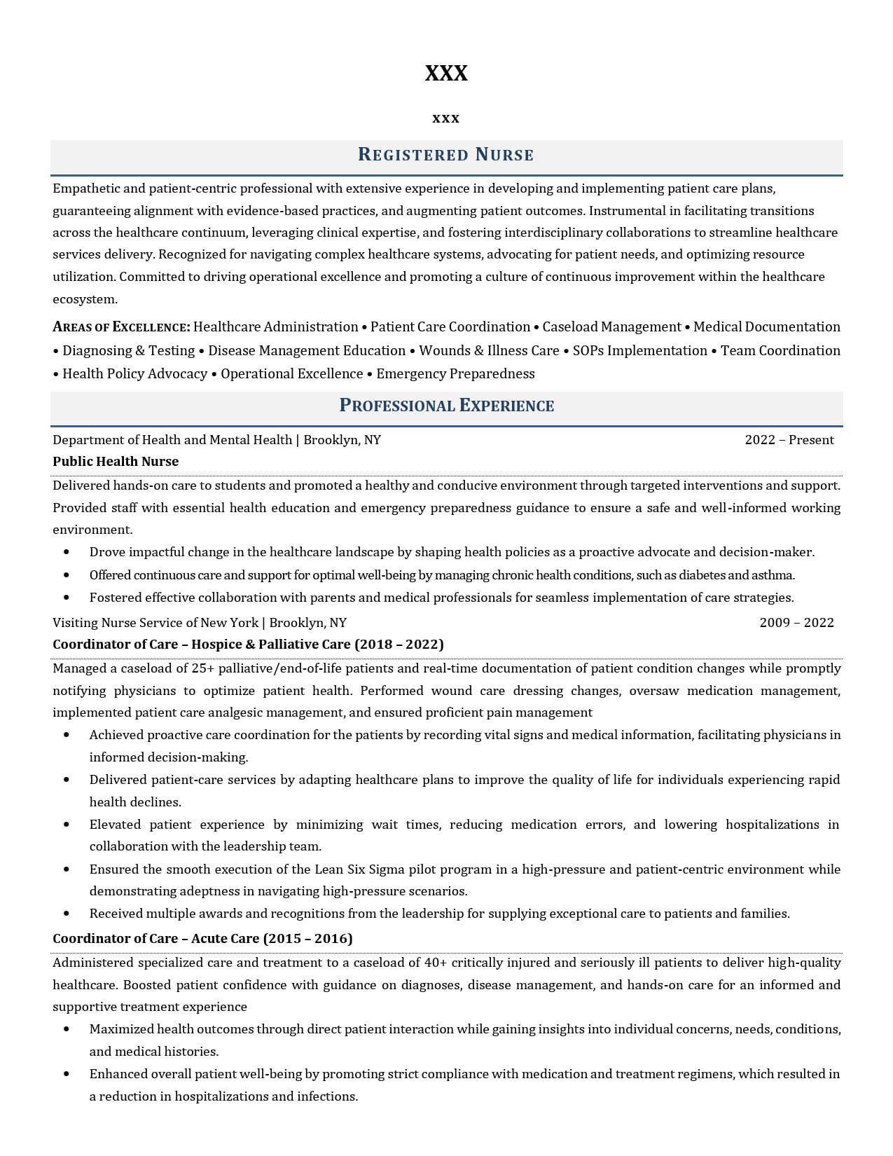 Registered Nurse Resume Example