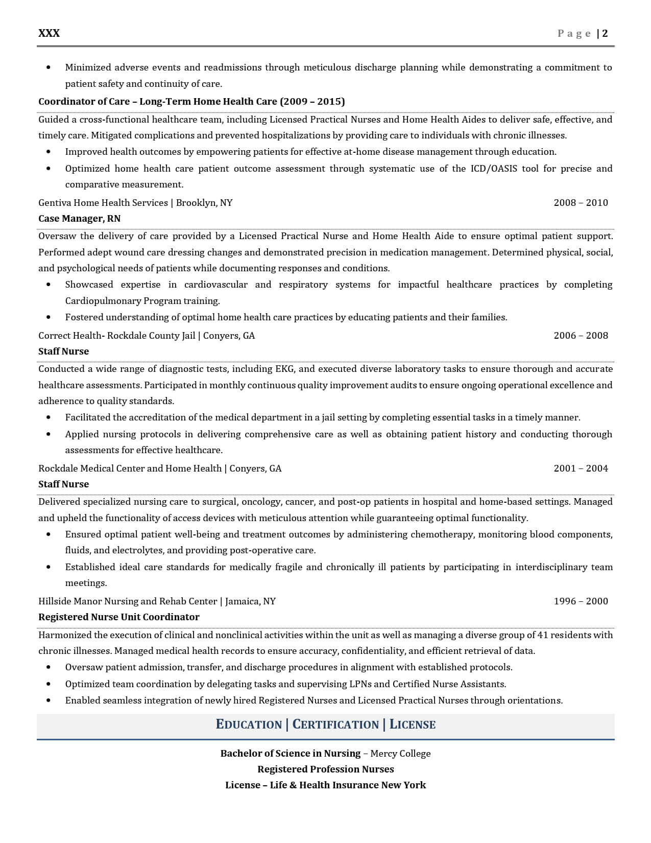 Registered Nurse Resume Example