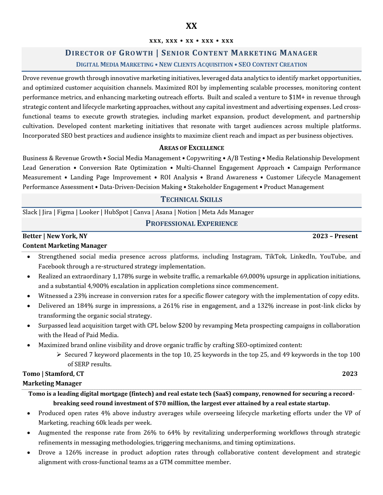 Senior Content Marketing Manager Resume Example