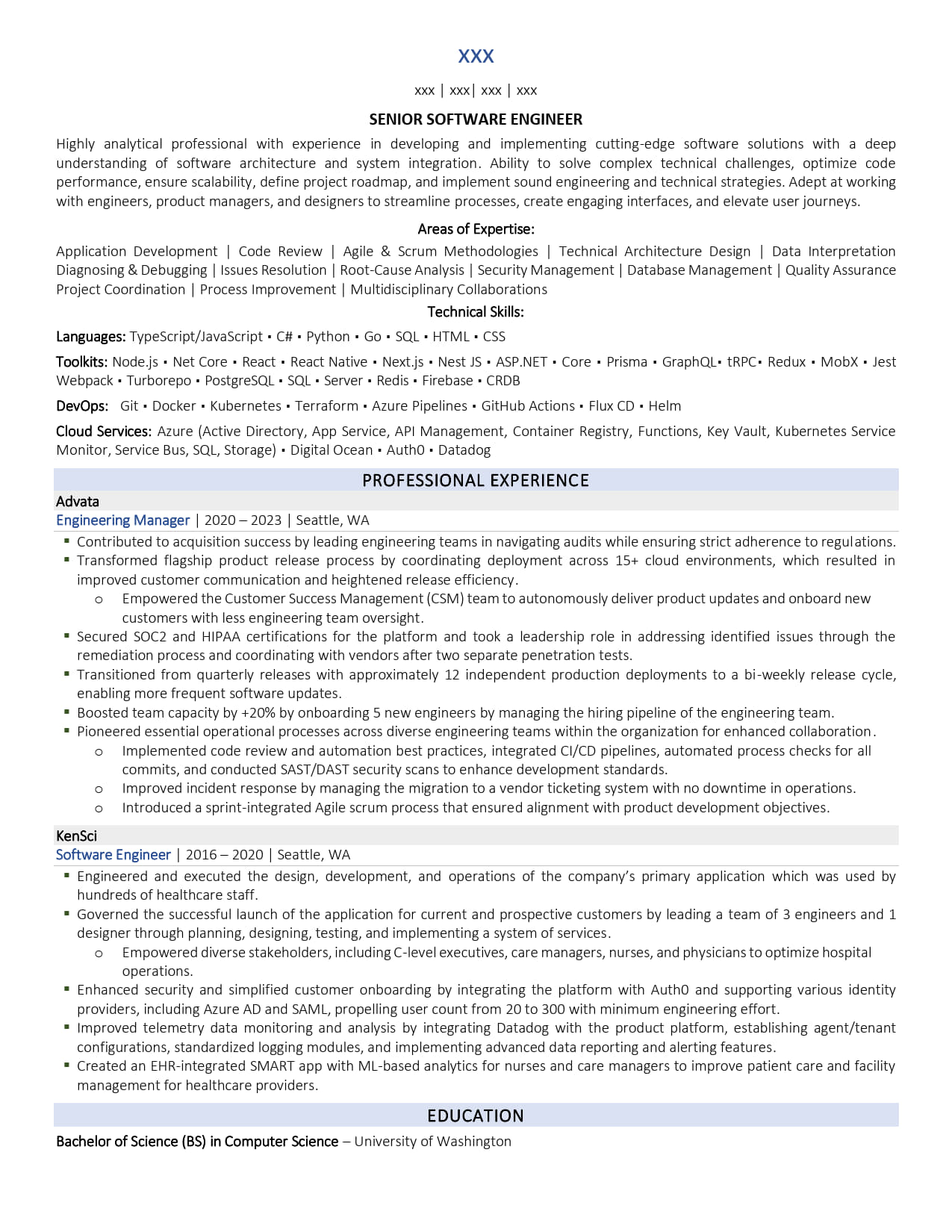 Senior Software Engineer Resume Example