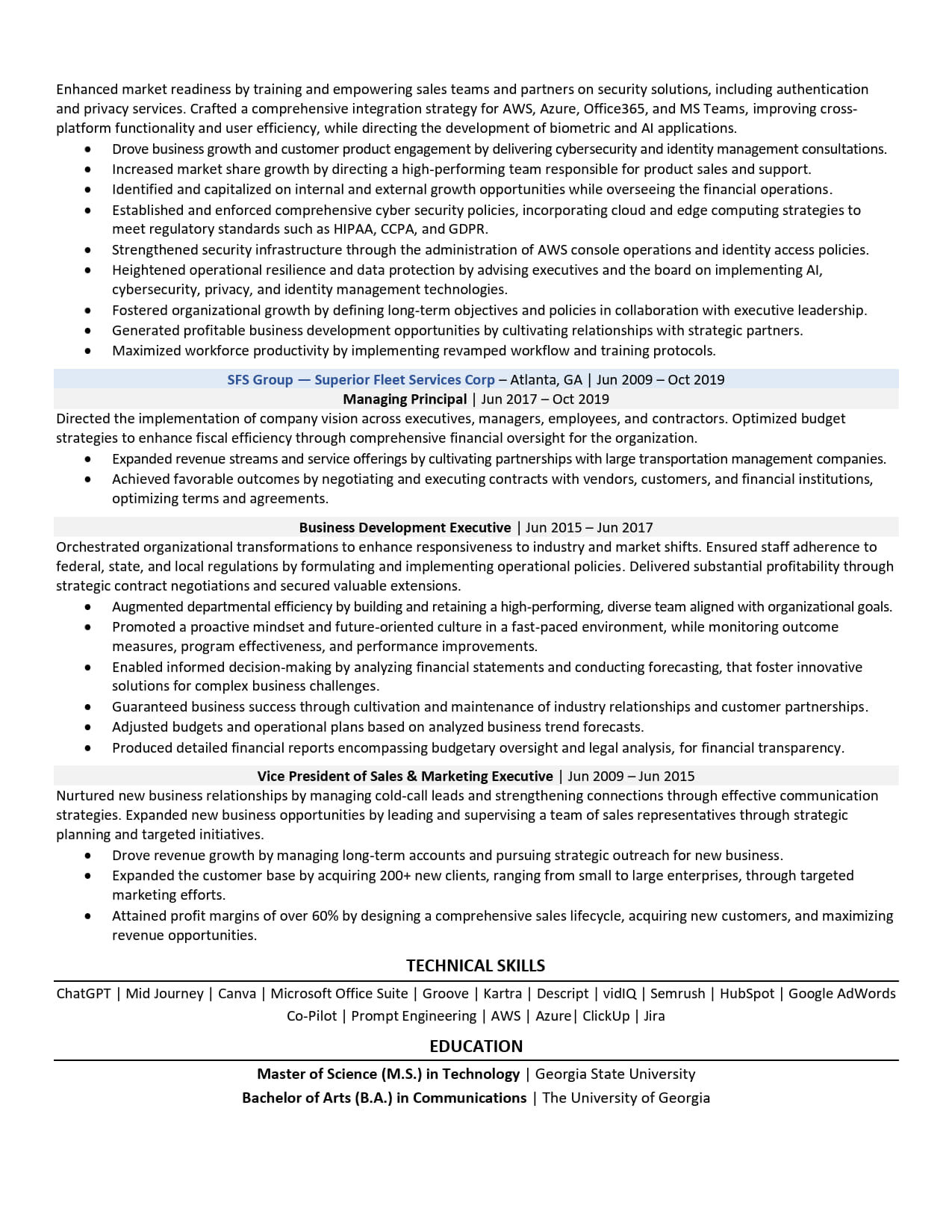 Senior AI Advisor Resume Example