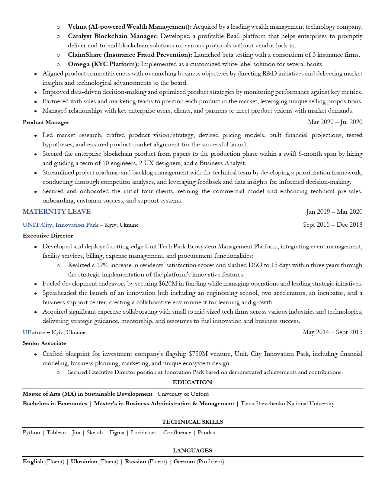 Senior AI & Blockchain Product Manager Resume Example