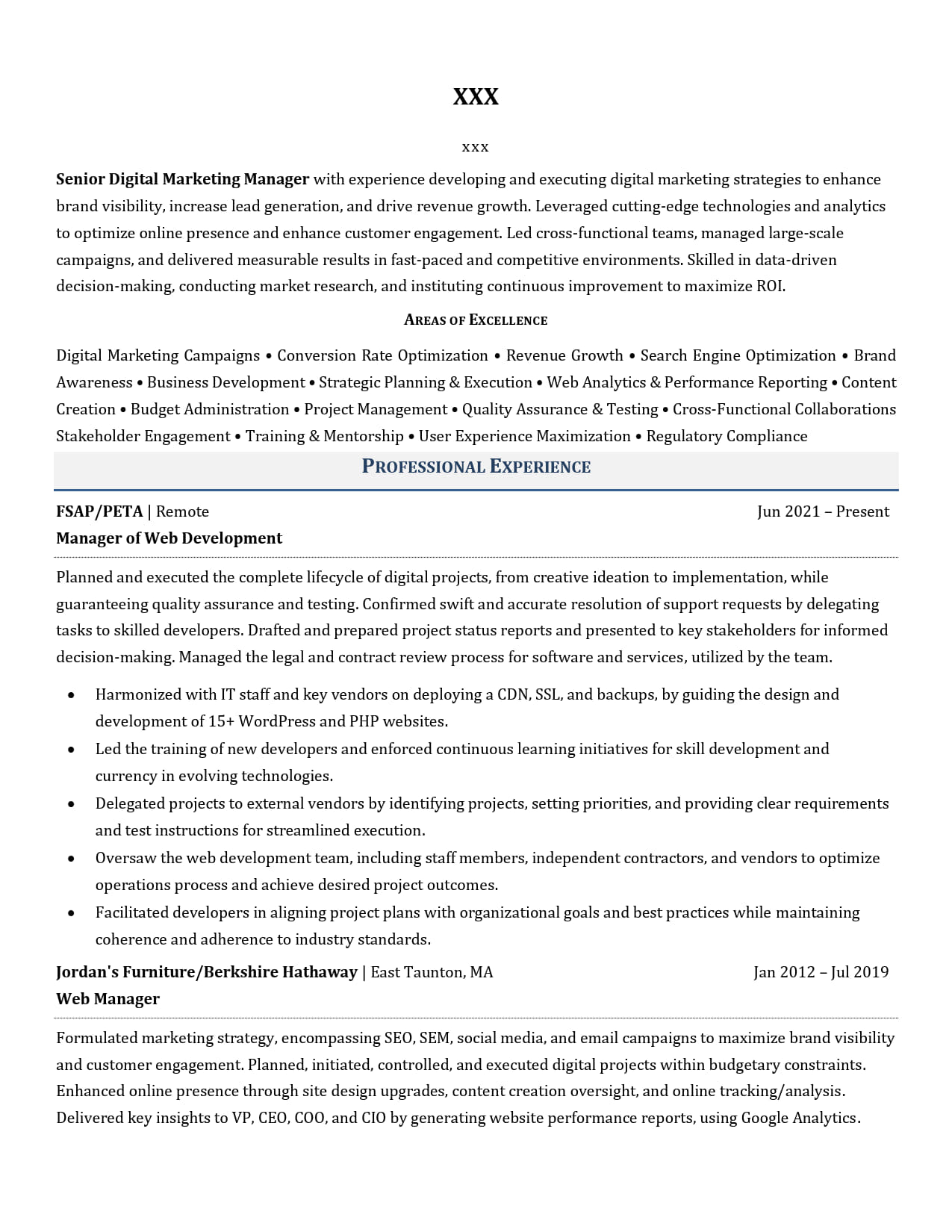 Senior Digital Marketing Manager Resume Example