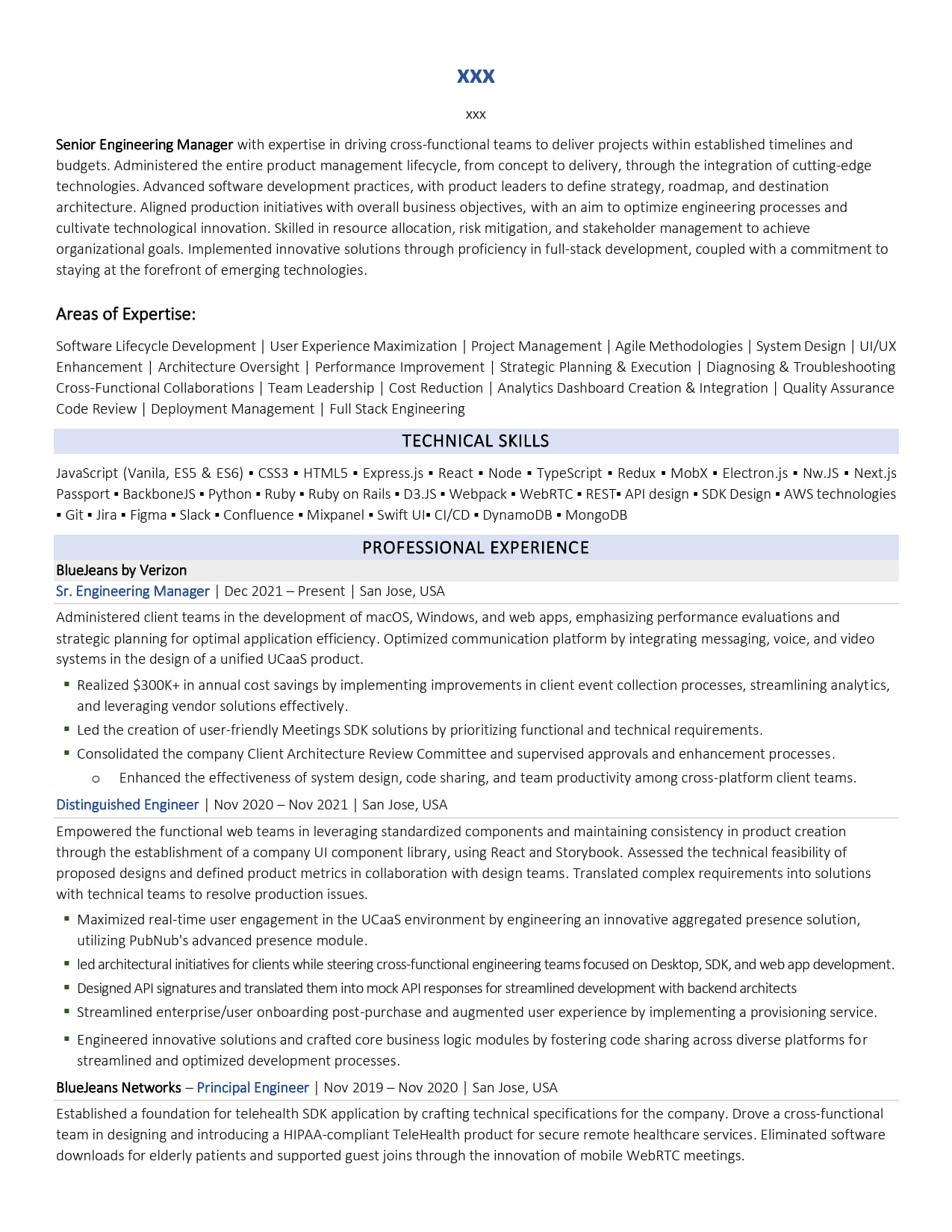 Senior Engineering Manager Resume Example