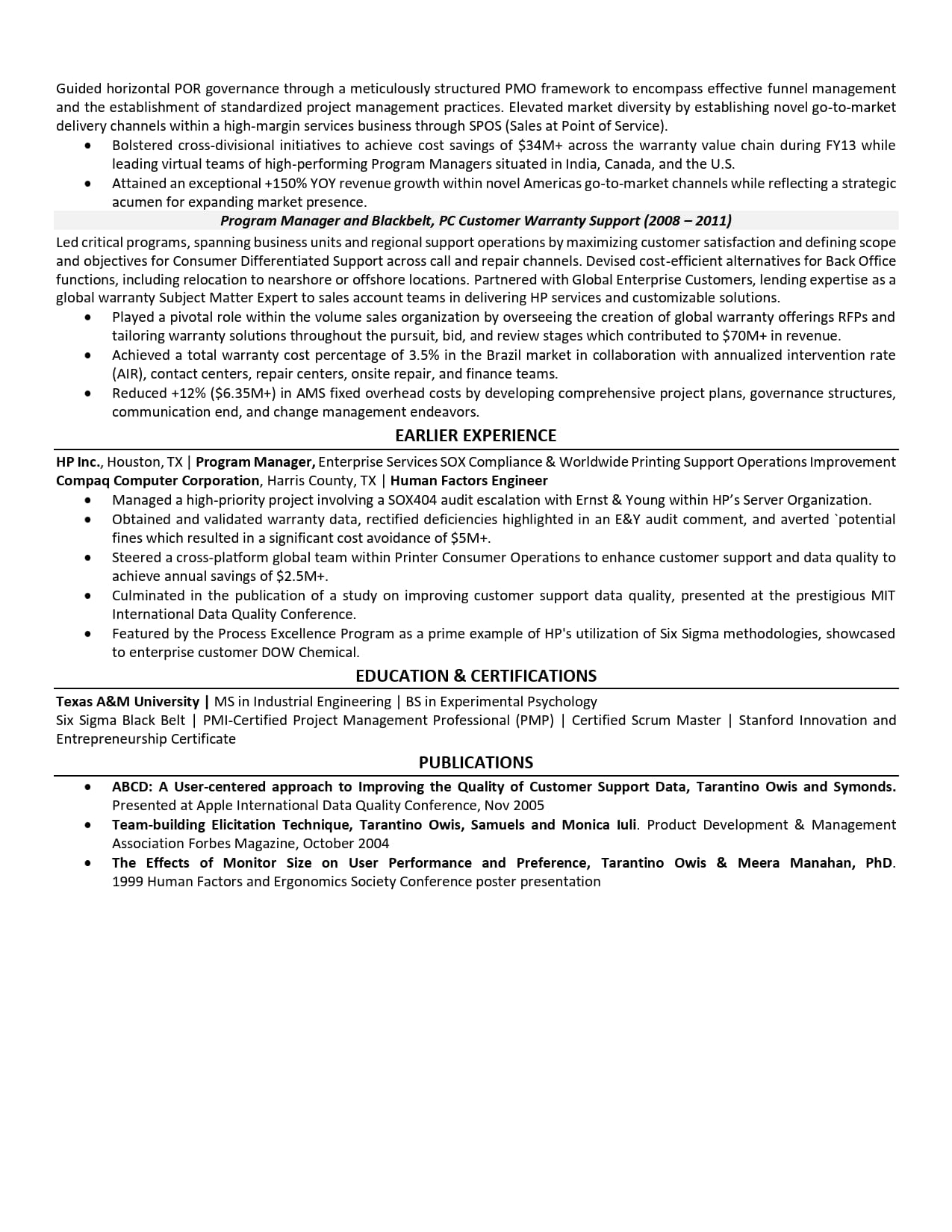 Senior Program Manager Resume Example