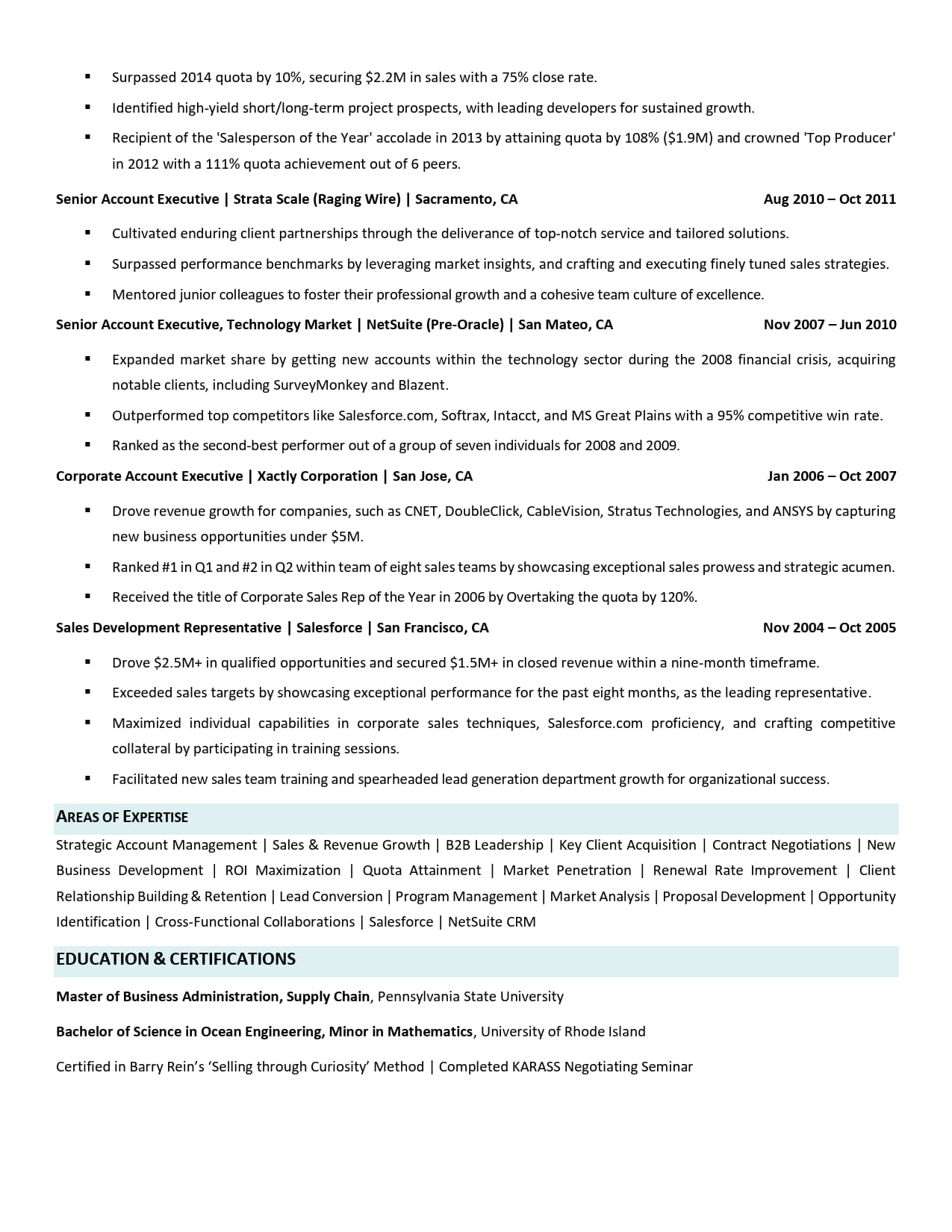 Senior Account Executive Resume Example