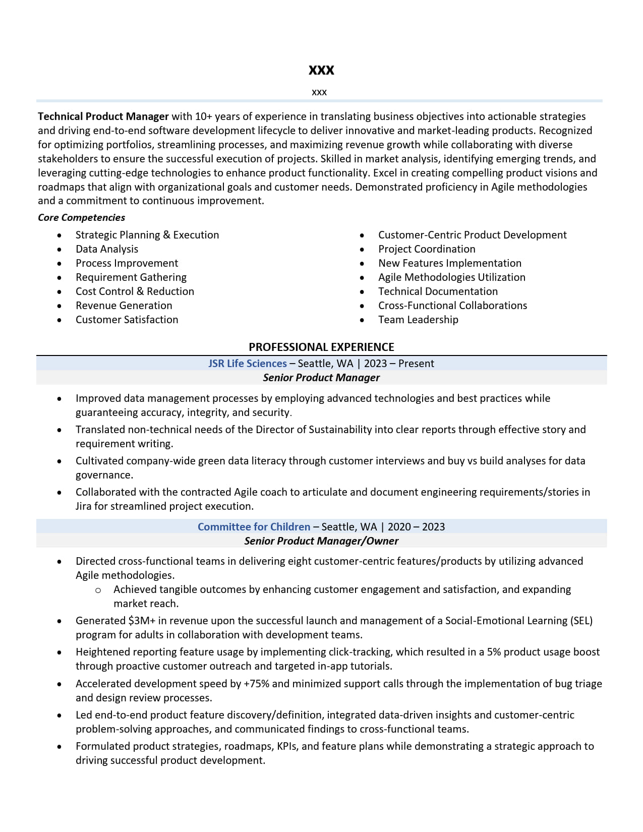 Technical Product Manager Resume Example