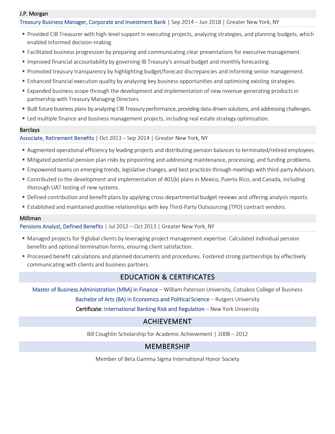 VP of Business Management Resume Example